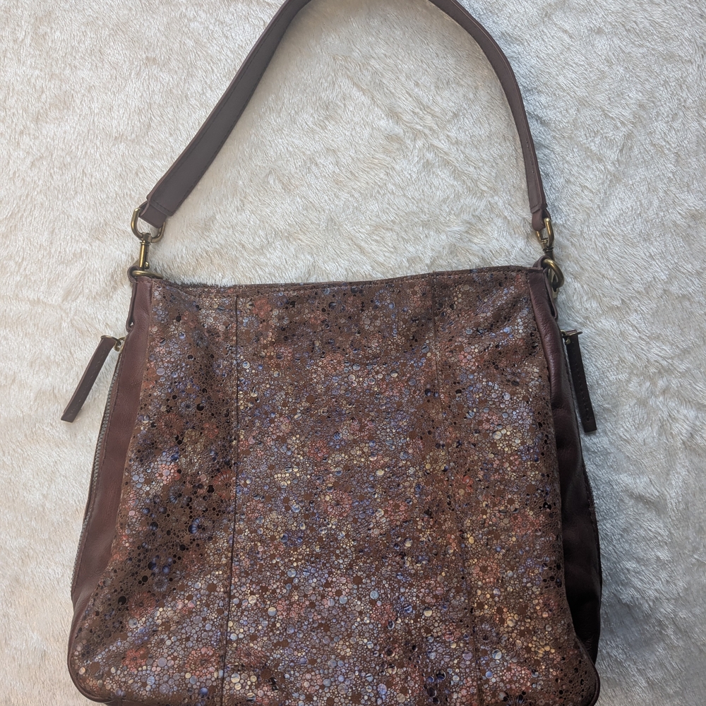 American Leather Co. Brown leather Hobo Shoulder Bag with Metallic Finish